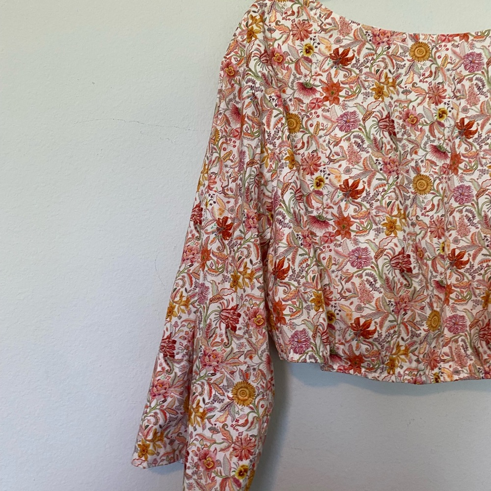 J. Crew Liberty of London Garden Life Floral Crop Top Boho Bell Sleeve Sz XL - Picture 4 of 10